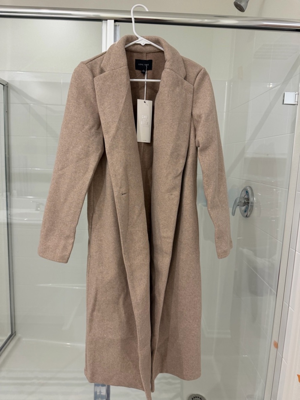 Love Tree Taupe Open-Front Long Trench Coat